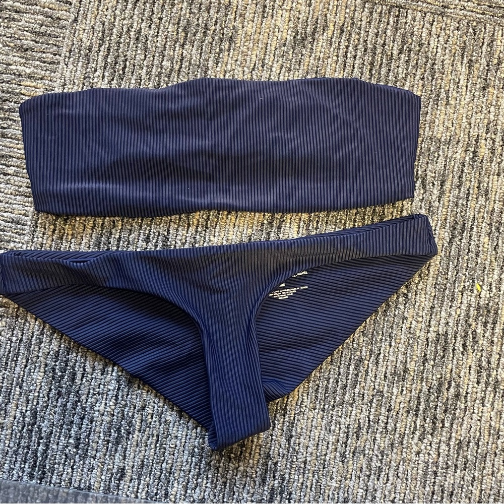 Frankie's Bikinis Navy Blue Ribbed Bikini Set